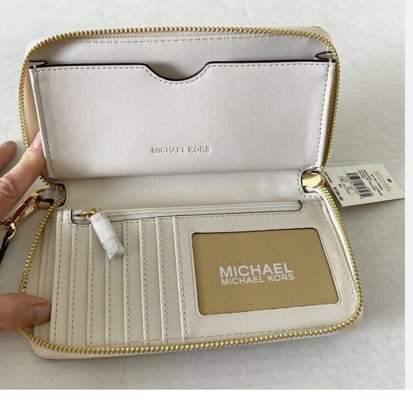 New Michael Kors Jet Set Travel Large Flat Wallet Leather Light Cream / Gift Box - Picture 4 of 6